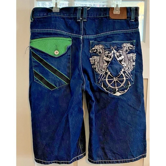 COOGI Other - Y2K Coogi Jean Shorts Mens 38 Denim Dragon Embroidered Logo Colorful Baggy